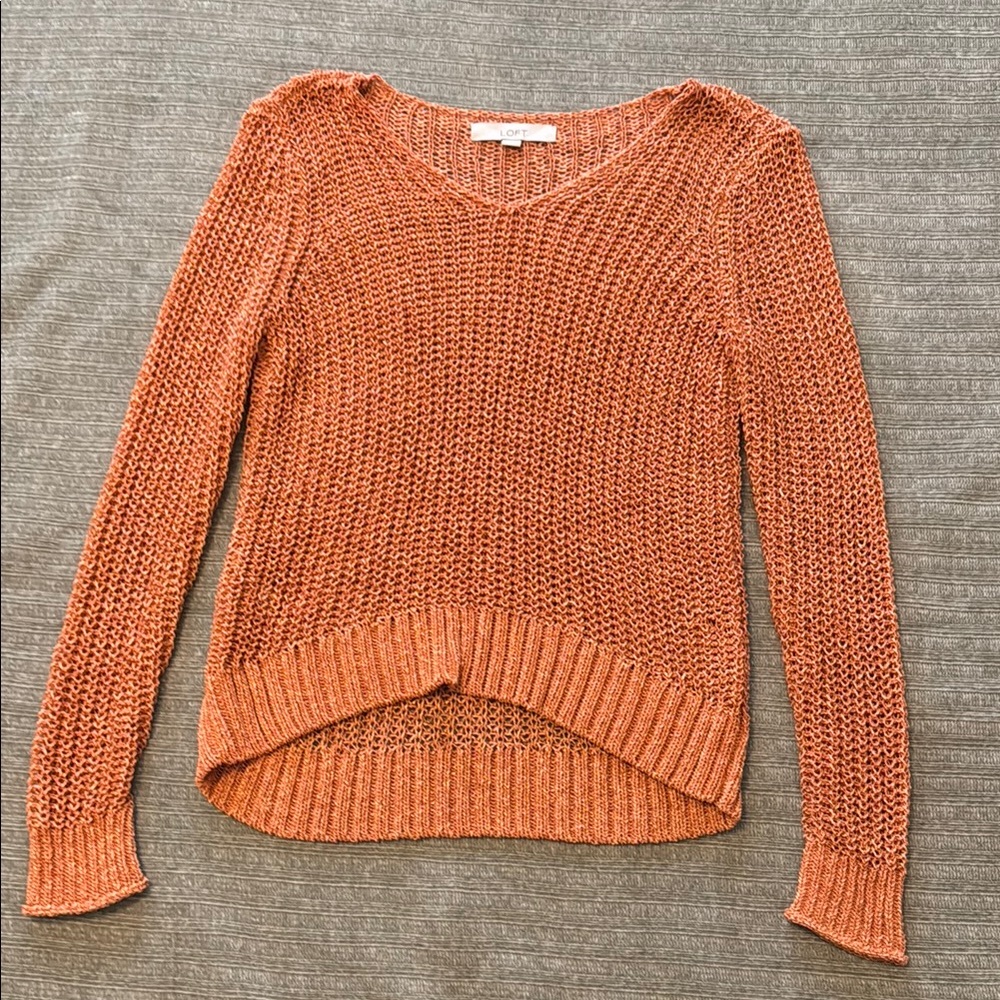 LOFT Orange V-Neck Sweater Chunky Knit